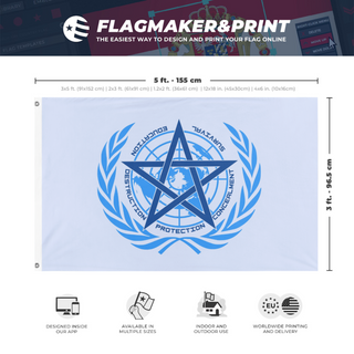 A mockup depicting custom flag specifications and measurements for 'UNGOC flag'