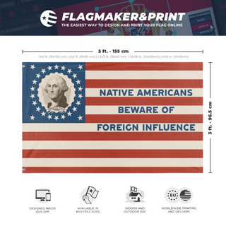 A mockup depicting custom flag specifications and measurements for 'Original Nativist Party flag'