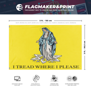 A mockup depicting custom flag specifications and measurements for 'mary flag'