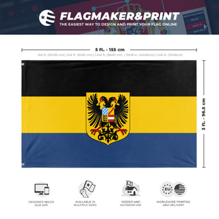 A mockup depicting custom flag specifications and measurements for 'South German Confederation flag'