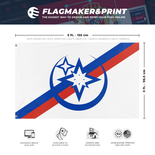 A mockup depicting custom flag specifications and measurements for 'Russian Space Empire  flag'