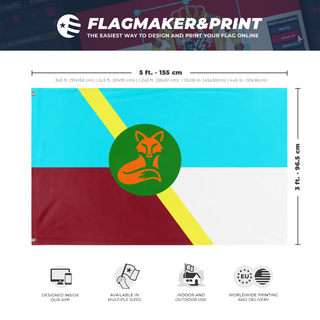A mockup depicting custom flag specifications and measurements for 'Destro flag'