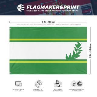 A mockup depicting custom flag specifications and measurements for 'Leidenschaftlich flag'