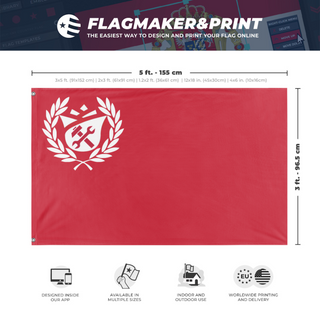 A mockup depicting custom flag specifications and measurements for 'Socialism flag'