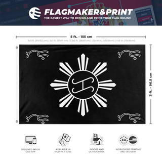 A mockup depicting custom flag specifications and measurements for 'TT flag'