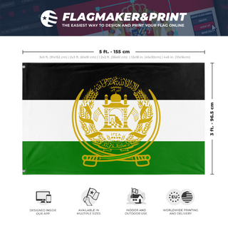 A mockup depicting custom flag specifications and measurements for 'Afghan Opposition Flag'