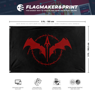 A mockup depicting custom flag specifications and measurements for 'Vampyria flag'