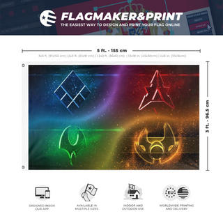 A mockup depicting custom flag specifications and measurements for 'FAF v2 flag'