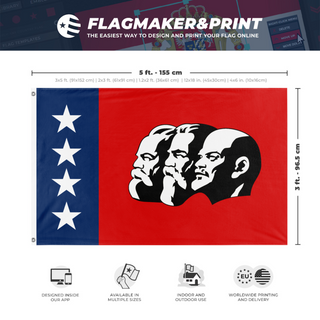 A mockup depicting custom flag specifications and measurements for 'American Marxist  flag'