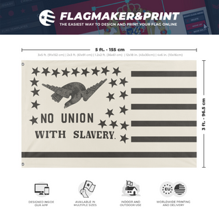 A mockup depicting custom flag specifications and measurements for 'No Union with Slavery flag'