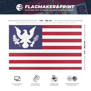 A mockup depicting custom flag specifications and measurements for 'Eagle American Flag'