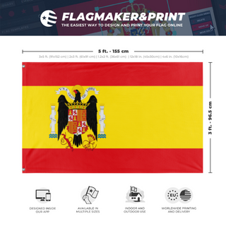 A mockup depicting custom flag specifications and measurements for 'Francoist Spain'