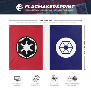 A mockup depicting custom flag specifications and measurements for 'Grand Alliance of the Galactic Empire flag'