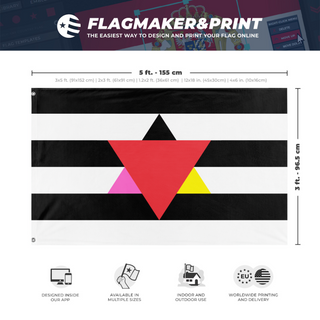 A mockup depicting custom flag specifications and measurements for 'The Unit flag'