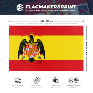A mockup depicting custom flag specifications and measurements for 'Francoist Spain'