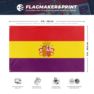 A mockup depicting custom flag specifications and measurements for 'Second Spanish Republic'