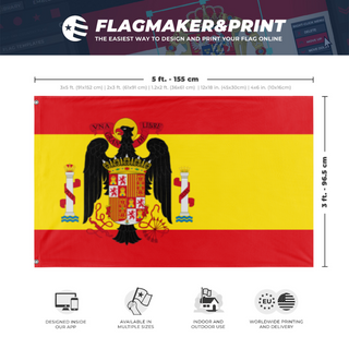 A mockup depicting custom flag specifications and measurements for 'Francoist Spain'