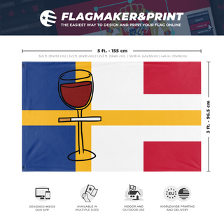 A mockup depicting custom flag specifications and measurements for 'Swedaustriance flag'