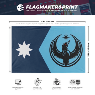 A mockup depicting custom flag specifications and measurements for 'MN Rebel Loon flag'