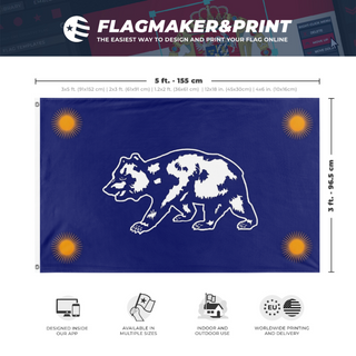 A mockup depicting custom flag specifications and measurements for 'BACA flag'