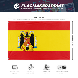 A mockup depicting custom flag specifications and measurements for 'Spain Under Franco'