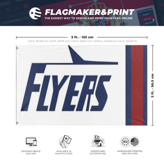 A mockup depicting custom flag specifications and measurements for 'Flyer  flag'