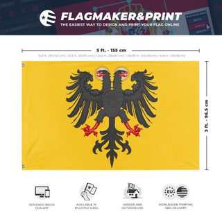 A mockup depicting custom flag specifications and measurements for 'Redesigned Holy Roman Empire flag'