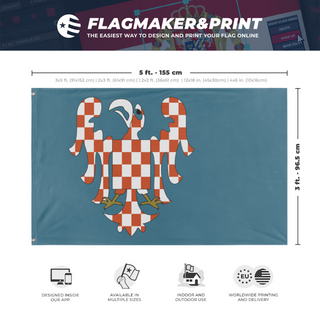 A mockup depicting custom flag specifications and measurements for 'Margraviate of Moravia Redesigned  flag'