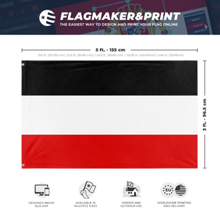 A mockup depicting custom flag specifications and measurements for 'German Empire flag'