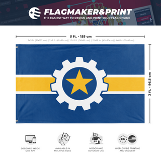 A mockup depicting custom flag specifications and measurements for 'West Allis Wisconsin flag'