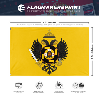 A mockup depicting custom flag specifications and measurements for 'holy russia flag'