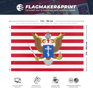 A mockup depicting custom flag specifications and measurements for 'American Orthodoxy flag'