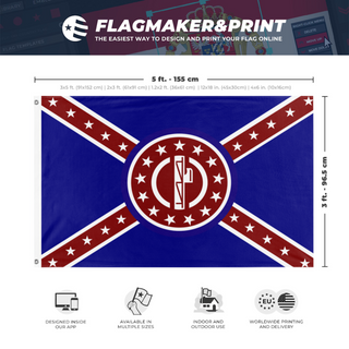 A mockup depicting custom flag specifications and measurements for 'Alt Southern flag'