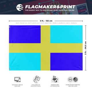 A mockup depicting custom flag specifications and measurements for 'Kingdom of Nitoria flag'