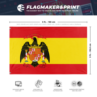 A mockup depicting custom flag specifications and measurements for 'Spain Under Franco'
