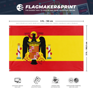 A mockup depicting custom flag specifications and measurements for 'Spain Under Franco'