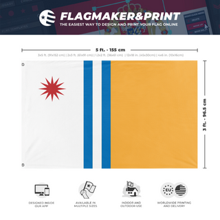 A mockup depicting custom flag specifications and measurements for 'Republic of Maltuan flag'