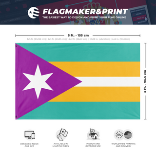 A mockup depicting custom flag specifications and measurements for 'Esperanza flag'
