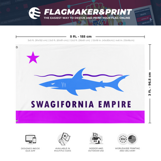 A mockup depicting custom flag specifications and measurements for 'Swagifornia flag'