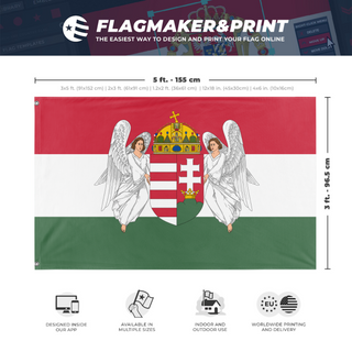 A mockup depicting custom flag specifications and measurements for 'Kingdom of Hungary flag'