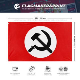 A mockup depicting custom flag specifications and measurements for 'National Bolshevik flag'