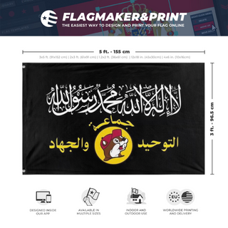 A mockup depicting custom flag specifications and measurements for 'Uzbucceestan flag'