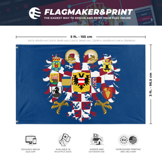A mockup depicting custom flag specifications and measurements for 'Holy Moravian Empire'