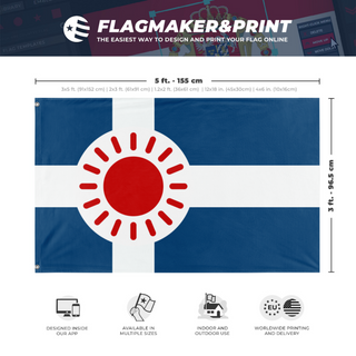 A mockup depicting custom flag specifications and measurements for 'MPFlags_A'