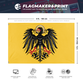 A mockup depicting custom flag specifications and measurements for 'Holy Roman Empire  flag'