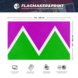 A mockup depicting custom flag specifications and measurements for 'MPFlags_M'