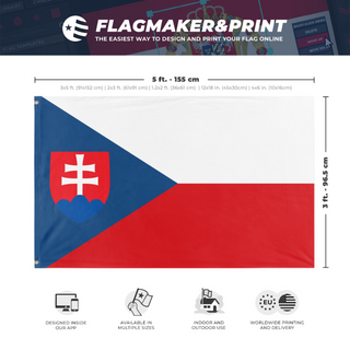 A mockup depicting custom flag specifications and measurements for 'Czechoslovakia Redesigned flag'