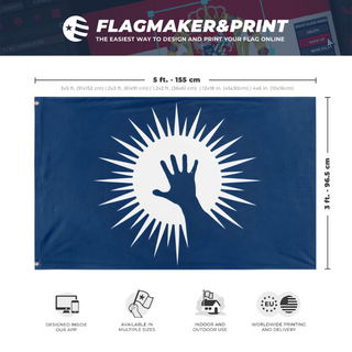 A mockup depicting custom flag specifications and measurements for 'Flag of Humanity'