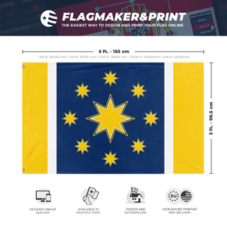 A mockup depicting custom flag specifications and measurements for 'Union flag'