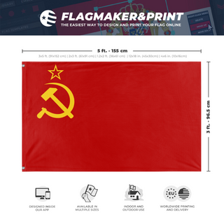 A mockup depicting custom flag specifications and measurements for 'Soviet Union 1936-1955 flag'